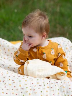 Little Green Radicals Baby Organic Cotton Pear Zip Up Sleepsuit, Gold - view 2, Gold