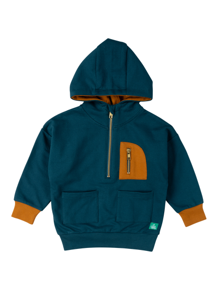 Little Green Radicals Kids' Organic Cotton Colour Block Quarter Zip Hoodie, Blue