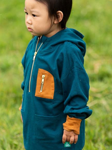Little Green Radicals Kids' Organic Cotton Colour Block Quarter Zip Hoodie - view 2, Blue
