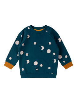 Little Green Radicals Kids' Organic Cotton Moon Raglan Sleeve Sweatshirt, Blue, Blue