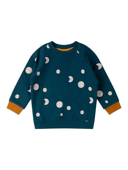 Little Green Radicals Kids' Organic Cotton Moon Raglan Sleeve Sweatshirt, Blue, Blue