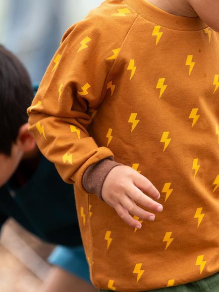 Little Green Radicals Kids' Organic Cotton Lightning Raglan Sleeve Sweatshirt, Gold - view 2, Gold