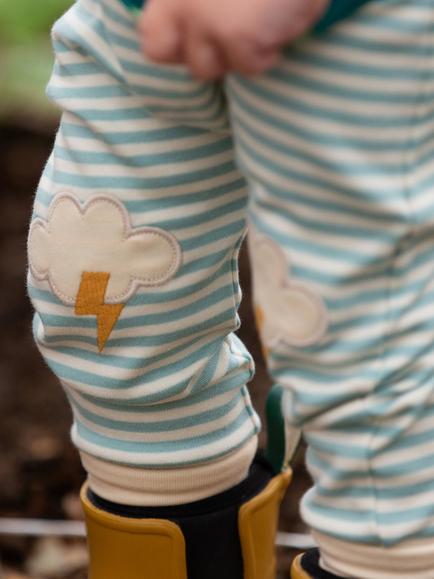 Little Green Radicals Baby All Weather Striped Knee Patch Organic Cotton Joggers, Blue - view 2, Blue