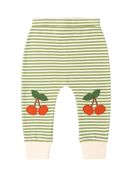 Little Green Radicals Baby Striped Cherry Knee Patch Organic Cotton Joggers, Green, Green