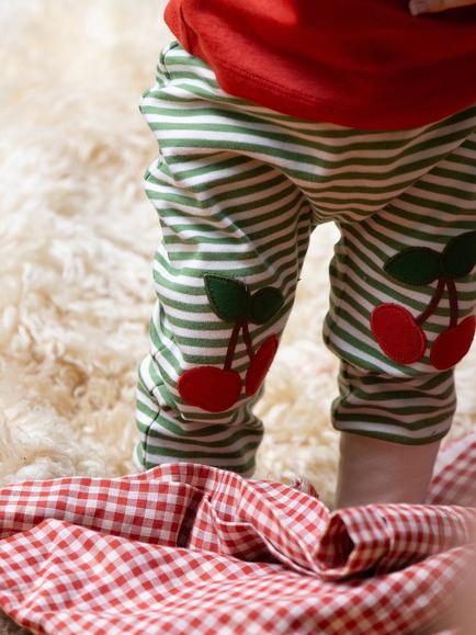 Little Green Radicals Baby Striped Cherry Knee Patch Organic Cotton Joggers, Green - view 2, Green
