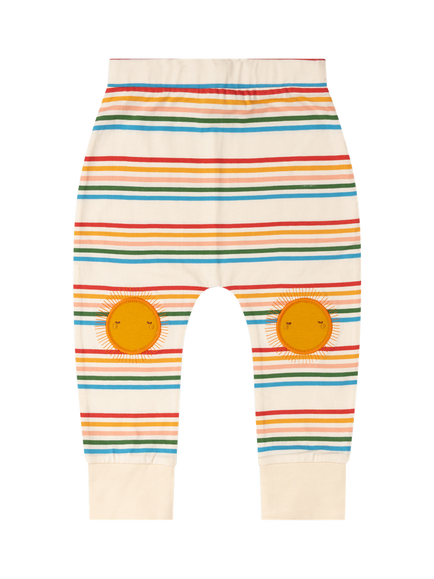Little Green Radicals Baby Striped Sun Rays Knee Patch Organic Cotton Joggers, Multi