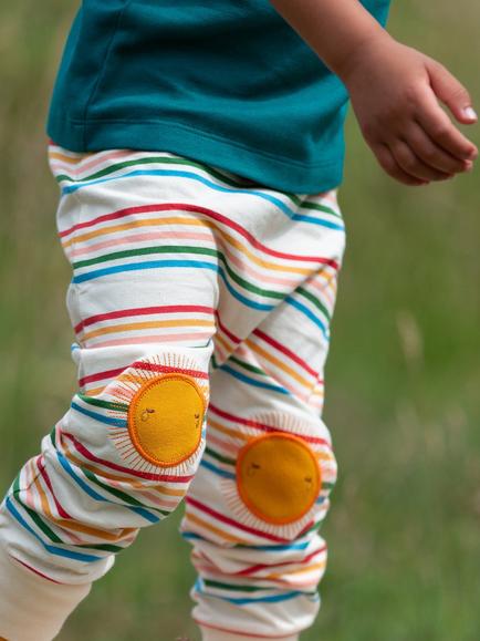 Little Green Radicals Baby Striped Sun Rays Knee Patch Organic Cotton Joggers - view 2, Multi