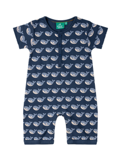 Little Green Radicals Baby Organic Cotton Whale Short Sleeve Romper, Blue, Blue