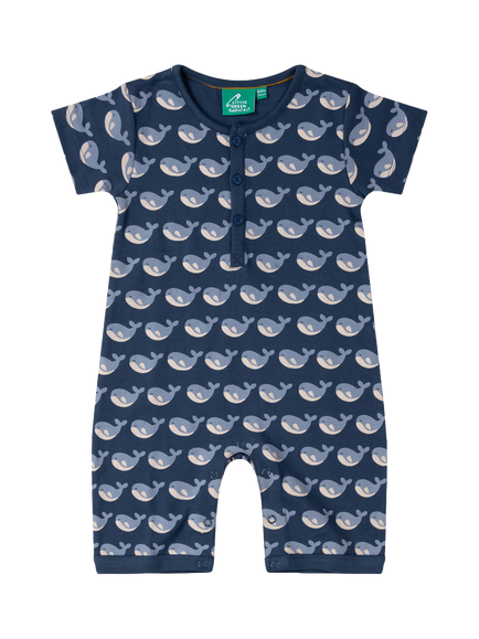 Little Green Radicals Baby Organic Cotton Whale Short Sleeve Romper, Blue, Blue