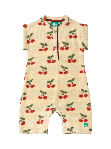 Little Green Radicals Baby Organic Cotton Cherry Short Sleeve Romper, Cream, Cream