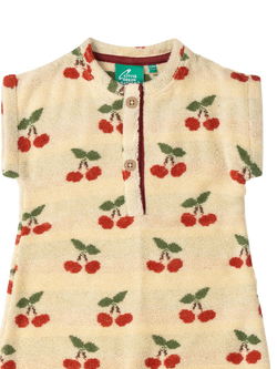 Little Green Radicals Baby Organic Cotton Cherry Short Sleeve Romper, Cream - view 2, Cream