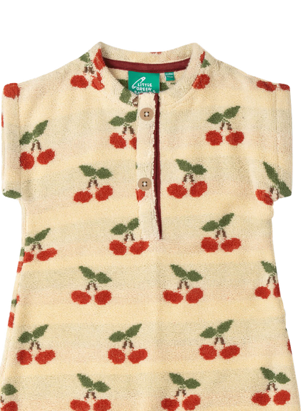 Little Green Radicals Baby Organic Cotton Cherry Short Sleeve Romper, Cream - view 2, Cream