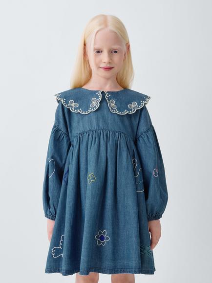 John Lewis Kids' Embroidered Peter Pan Collared Dress, Multi, Multi