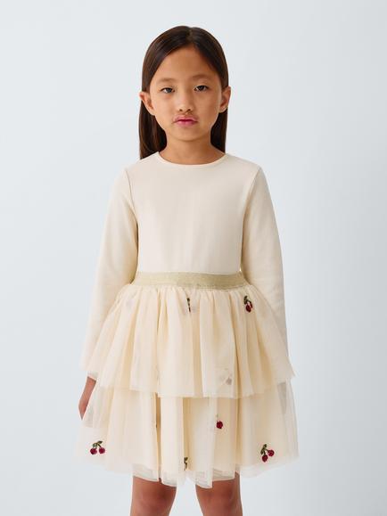 John Lewis Kids' Cherry Sequinned Tulle Dress, Multi, Multi