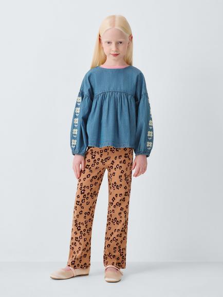 John Lewis Kids' Cotton Floral Emblem Long Sleeve Top, Blue - view 2, Blue