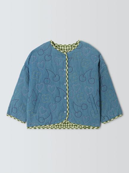 John Lewis Kids' Gingham Lined Embroidered Jacket, Blue, Blue