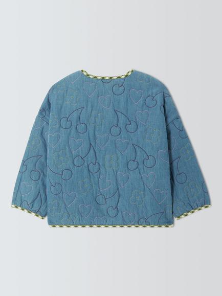 John Lewis Kids' Gingham Lined Embroidered Jacket, Blue - view 2, Blue
