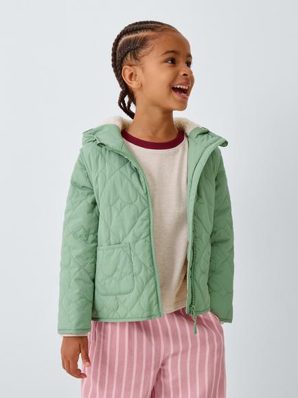John Lewis Kids' Heart Quilt Shower Resistant Gilet Jacket, Green, Green
