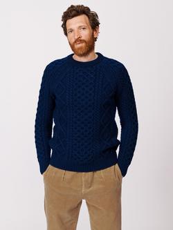 Aubin Aran Knitted Wool Jumper, Navy