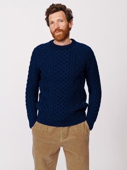 Aubin Aran Knitted Wool Jumper, Navy