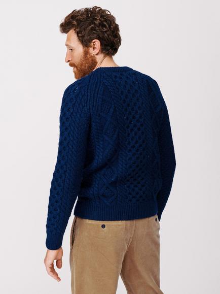 Aubin Aran Knitted Wool Jumper - view 2, Navy