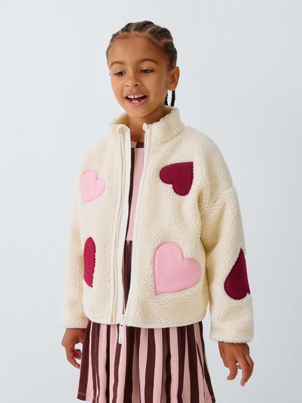 John Lewis Kids' Hearts Borg Fleece Jacket, Multi, Multi