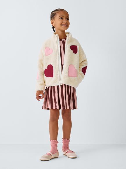 John Lewis Kids' Hearts Borg Fleece Jacket, Multi - view 2, Multi