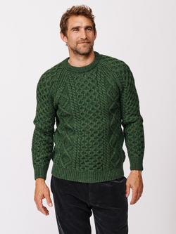 Aubin Aran Knitted Wool Jumper, Khaki