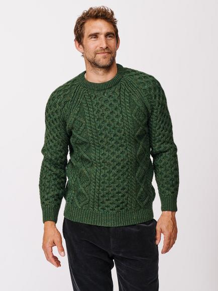 Aubin Aran Knitted Wool Jumper, Khaki