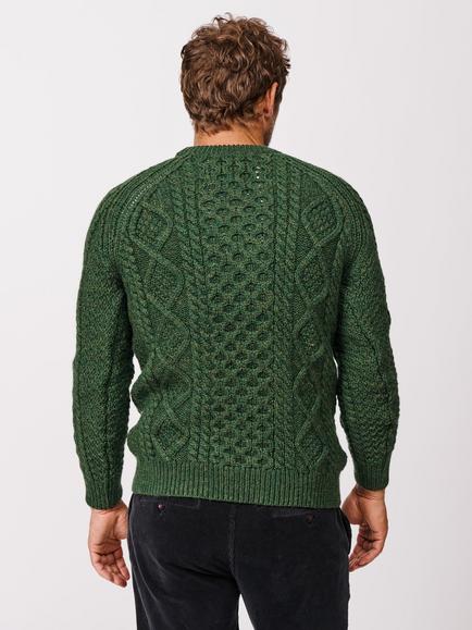 Aubin Aran Knitted Wool Jumper - view 2, Khaki