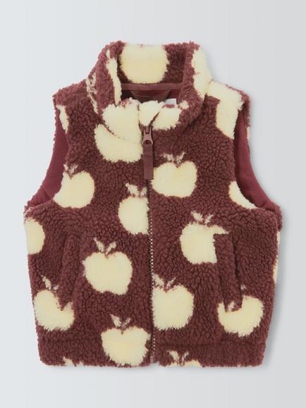 John Lewis Baby Apple Borg Gilet, Cream / Green, Cream / Green