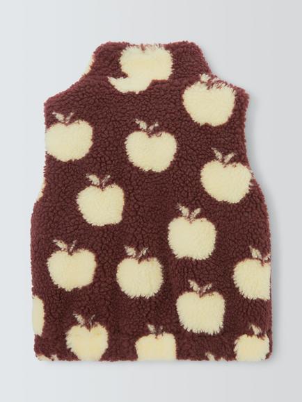 John Lewis Baby Apple Borg Gilet, Cream / Green - view 2, Cream / Green