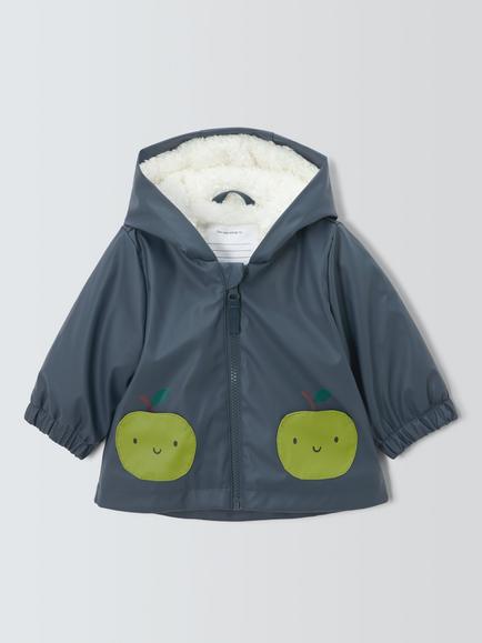 John Lewis Baby Apple Showerproof Borg Lined Raincoat, Navy, Navy