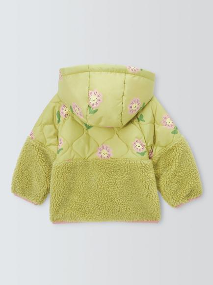 John Lewis Baby Flower Hybrid Borg Jacket, Green Floral - view 2, Green Floral