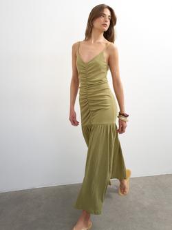 Topshop Ruched Crinkle Cami Maxi Dress, Green, Green