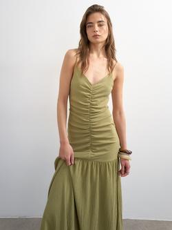 Topshop Ruched Crinkle Cami Maxi Dress, Green - view 2, Green