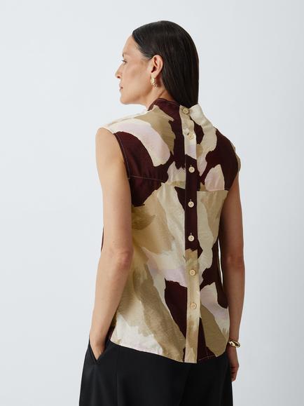 John Lewis Cowl Neck Sleeveless Abstract Print Top, Print - view 2, Brown/Multi