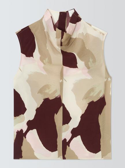 John Lewis Cowl Neck Sleeveless Abstract Print Top, Print, Brown/Multi