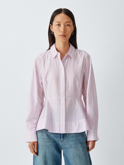 John Lewis Striped Peplum Shirt, Pink Stripe, Pink Stripe