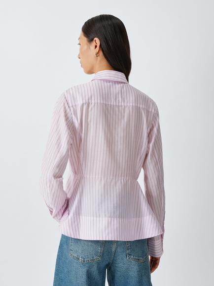 John Lewis Striped Peplum Shirt, Pink Stripe - view 2, Pink Stripe