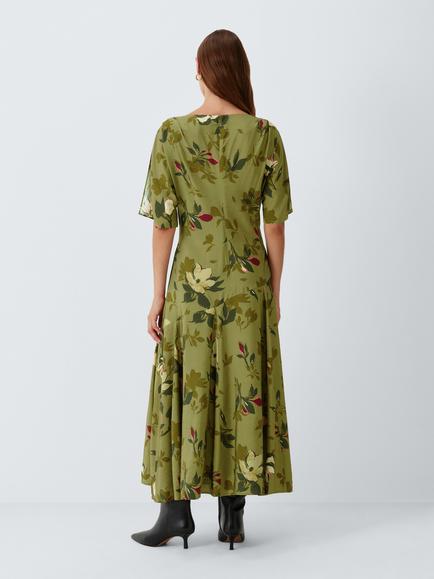 John Lewis Floral Print Short Sleeve Midi Dress, Print - view 2, Print