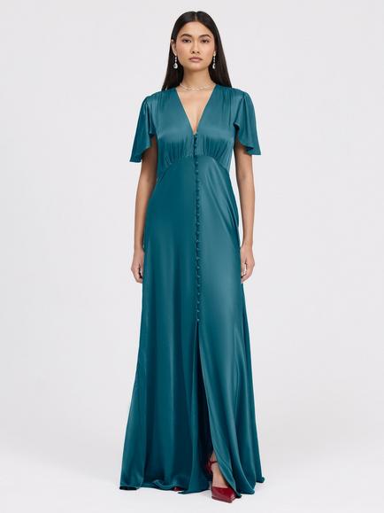 Ghost Delphine Satin Maxi Dress, Emerald