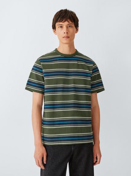 John Lewis Cotton Stripe T-Shirt, Olive, Olive