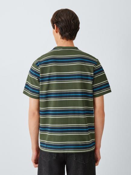 John Lewis Cotton Stripe T-Shirt, Olive - view 2, Olive
