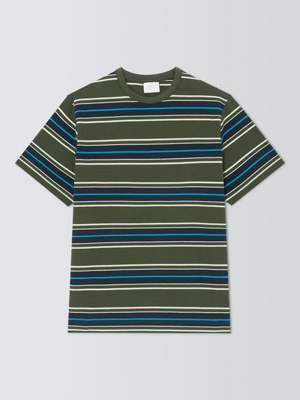 John Lewis Cotton Stripe T-Shirt, Olive, Olive