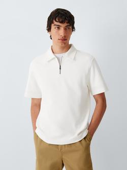 Kin Zip Neck Short Sleeve Cotton Rich Knit Polo Shirt, Off White, Off White
