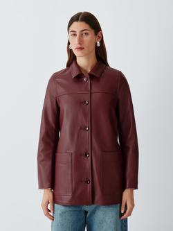 John Lewis Real Leather Jacket - view 2, Berry