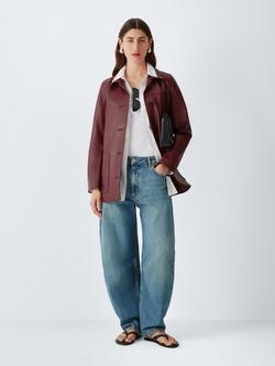 John Lewis Real Leather Jacket, Berry