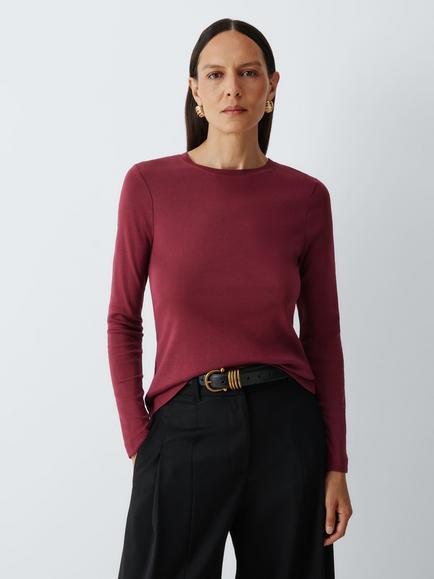 John Lewis Organic Cotton Crew Neck T-Shirt, Burgandy, Burgandy