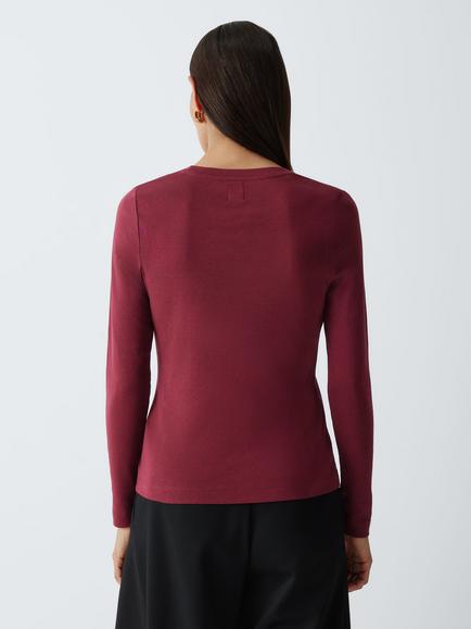 John Lewis Organic Cotton Crew Neck T-Shirt, Burgandy - view 2, Burgandy